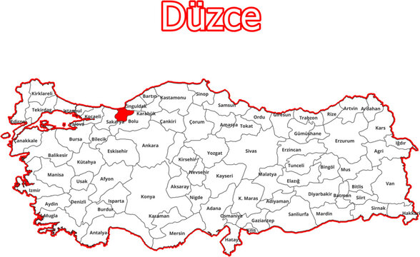 Vektorkarte der Türkei - mit Landkreiskarte des Districts Düzce