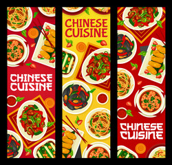 Chinese cuisine food banners, Asian menu meals