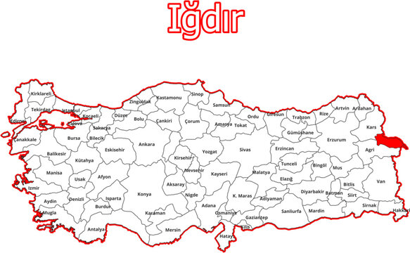 Vektorkarte der T&uuml;rkei - mit Landkreiskarte des Districts Iğdır