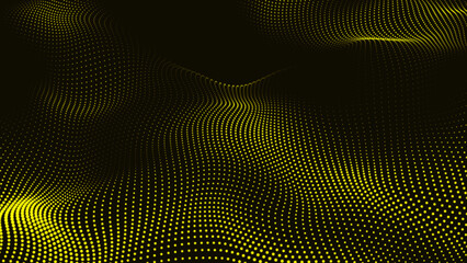 Yellow Abstract Trapcode Form digital particle wave and lights background. Animation cyber or technology background.