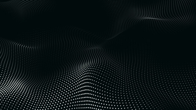 Black and white Abstract Trapcode Form digital particle wave and lights background. Animation cyber or technology background. Abstract technology wave.
