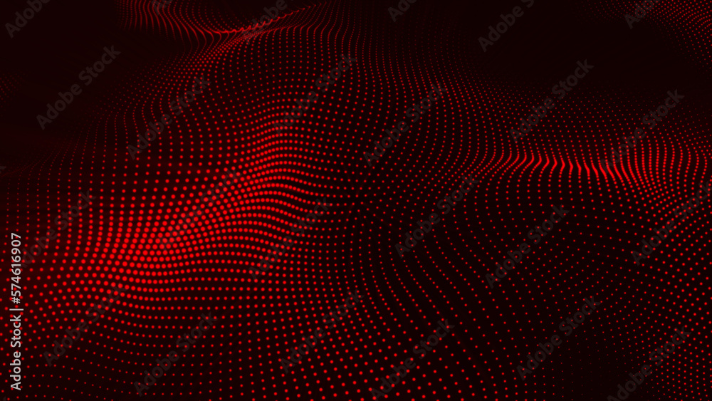 Poster Red color Abstract Trapcode Form digital particle wave. Animation cyber or technology background. Abstract Animated Particles Background with Trapcode Form.