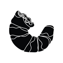 Peeled shrimp icon silhouette. Cartoon shrimp without shell, pink