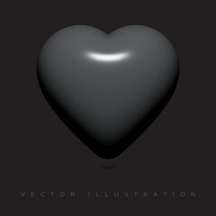 Heart filled icon, black color. Realistic 3d symbol icon design. vector illustration