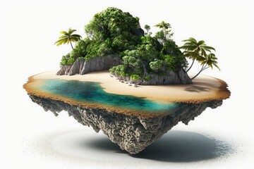 Flying paradise island with jungle and sea. Generative ai. - obrazy, fototapety, plakaty