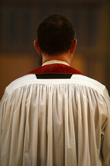 Priest in Notre Dame cathedral, Paris.