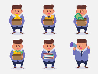 Set of Businessman in different poses cartoon vector