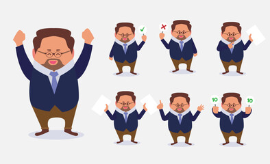 Set of Businessman in different poses cartoon vector