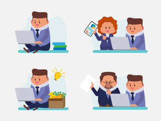 Set of Businessperson work at home and teamwork in office