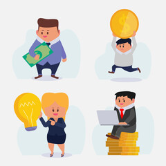 Obraz premium Set of businessperson work and receive salary or get rewards
