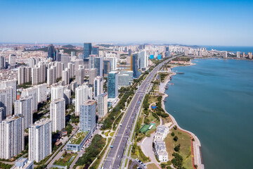 Obraz na płótnie Canvas Aerial photography of modern urban architecture scenery in Qingdao, China