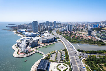 Fototapeta na wymiar Aerial photography of modern urban architecture scenery in Qingdao, China