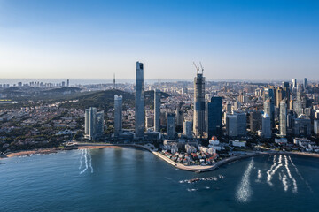 Fototapeta premium Aerial photography of modern urban architecture scenery in Qingdao, China