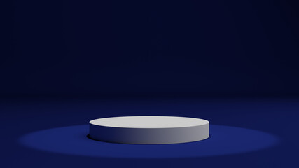 round white podium on a blue background with directional light, 3d render