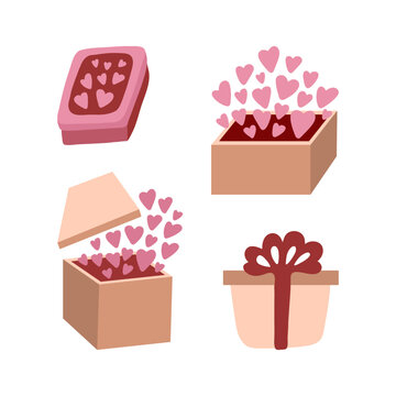 Cute doodle love gift box with hearts. Hand drawn vector illustration