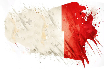 An Illustration of an Expressive Watercolor Painted Malta Flag With an Explosion of Color, Movement and Artistic Flair, generative ai