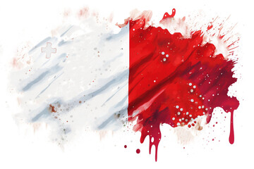 An Illustration of an Expressive Watercolor Painted Malta Flag With an Explosion of Color, Movement and Artistic Flair, generative ai