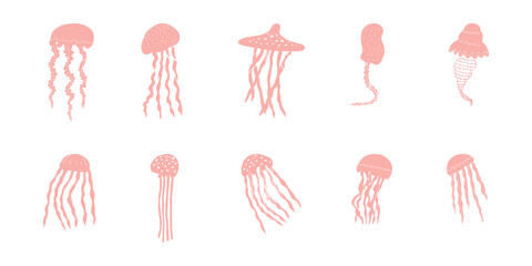 Obraz premium Jellyfish Character sea animal on deep background. Wild life illustration. Vector illustration.