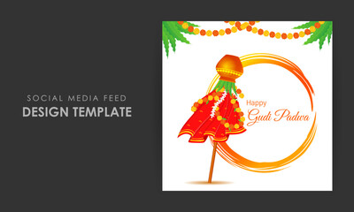 Vector illustration of Happy Gudi Padwa social media story feed mockup template