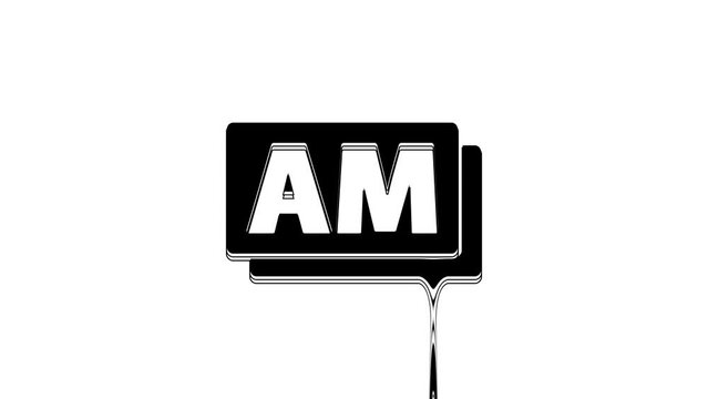 Black Clock AM icon isolated on white background. Time symbol. 4K Video motion graphic animation