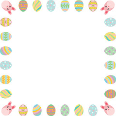 イースターのウサギと卵のフレームイラスト