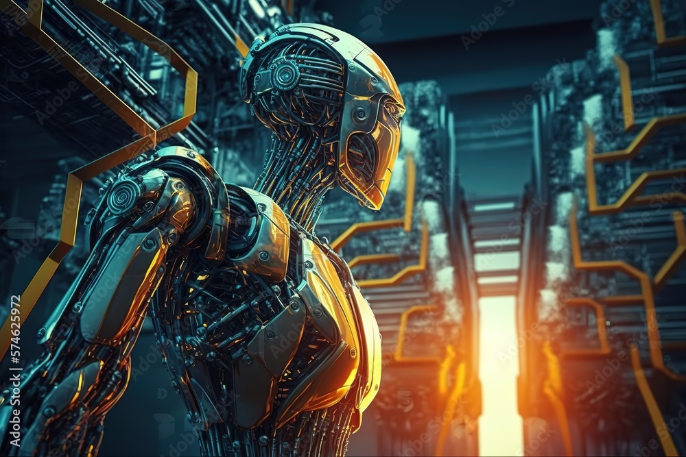 Poster head skull of robot.futuristic, modern illustration. innovative technologies. generative ai
