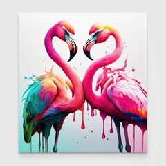 Beautiful romantic flamingos joining their heads in the shape of a heart. White background. Generative AI