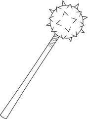 Outlined Cartoon Medieval Mace Weapon. Vector Hand Drawn Illustration Isolated On Transparent Background