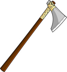 Cartoon Medieval Axe Weapon. Vector Hand Drawn Illustration Isolated On Transparent Background