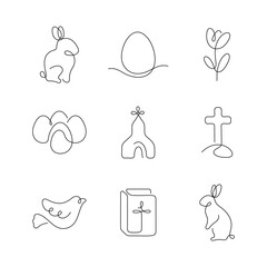 Easter artistic style continuous line icons. Editable stroke.