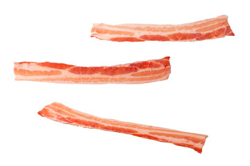 Raw bacon slices isolated on a white background.