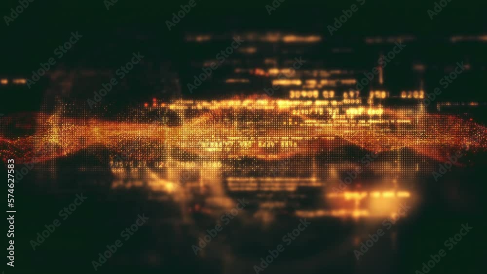 Aufkleber Futuristic abstract de-focus data matrix, meta, metaverse, telemetry and encrypt numbers display with particles simulation in cyber space environment for head up display background