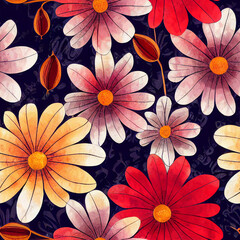 Seamless floral background, Yellow and Pink Flowers