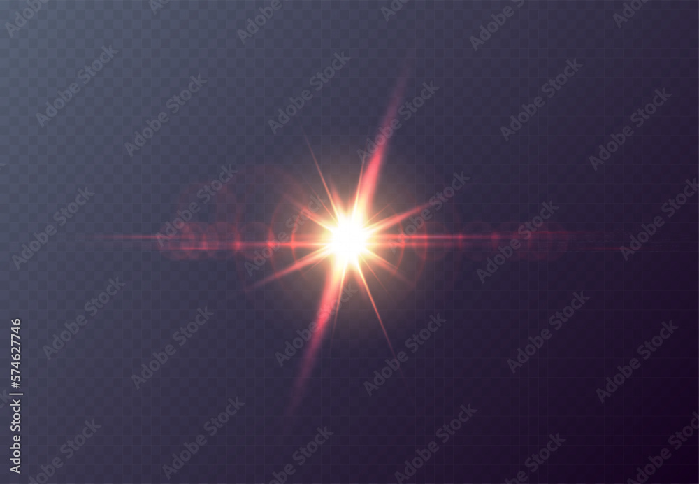 Wall mural vector red front sun lens flare transparent special light effect. abstract in motion flare blur glow