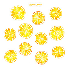 Orange, orange slices,  fruits, fruit illustration, orange background,   watercolor illustration 