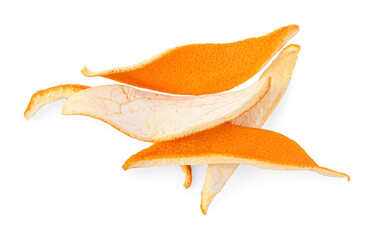 Fototapeta premium Dry orange peels isolated on white, top view