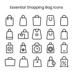 shopping bag icons set for ecommerce and business products, retail shop, online shopping, line style shopping bag set icons