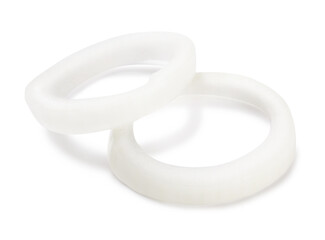 Fresh ripe onion rings on white background