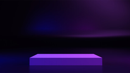 neon podium in the form of a rectangle with directional light, 3d render