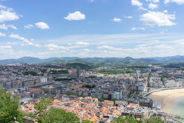 Fototapeta na wymiar Panoramic view of the city of San Sebastian or Donostia. Aerial view of the buildings of the capital of San Sebastian. Basque Country . Spain 