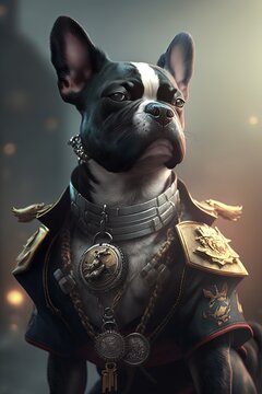 Jiangjun: Cool Black Dog in Chinese Naval Battle Dress - Cinematic Lighting, Exquisite 8K High-Definition Cinematography