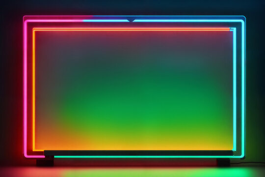 A blank neon lights frame screen created with Generative AI technology