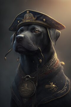 Jiangjun: Cool Black Dog in Chinese Naval Battle Dress - Cinematic Lighting, Exquisite 8K High-Definition Cinematography