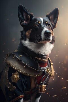 Jiangjun: Cool Black Dog in Chinese Naval Battle Dress - Cinematic Lighting, Exquisite 8K High-Definition Cinematography