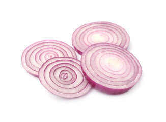 Fresh slices of red onion isolated on white