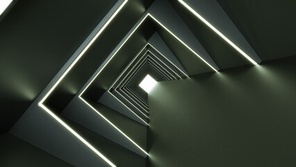 3D render of Concrete Underground Tunnel, abstract Concrete tunnel background geometric, Futuristic interior architecture