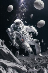Fototapeta premium Astronaut Among the Asteroids
