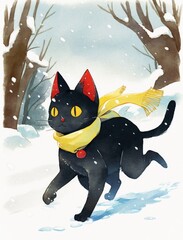 Yellow Scarf, Black Cat: A Colorful Winter Tale