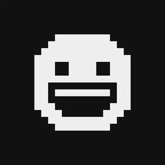 Smiling face. Smiling emoticon, emoji, smiley. Pixel art style. Funny cartoon character. Web icon. Facial expression. 1-bit style. Isolated abstract vector