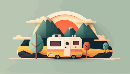 Adventure travel flat vector illustration - obrazy, fototapety, plakaty